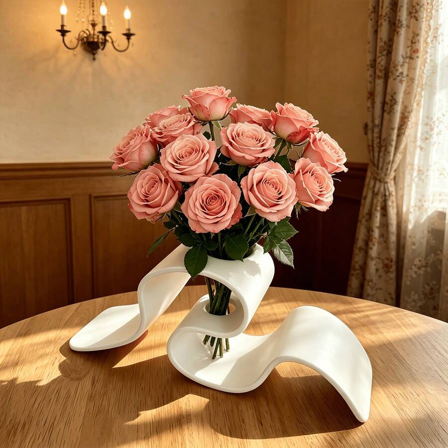 1pc Ribbon Shaped Vase, Ribbon Design, Dried Flower Rack, Nordic Style Desktop Decoration, Floral Ware, Home, Office, Living Room Decoration