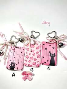 1 buah Tempat Kartu dengan Gesper Hati Pita Mutiara, Motif Beruang Hati dan Kucing Hitam Warna Pink, Casing Pelindung Keras untuk Kartu Pelajar, Kartu Makan, Kartu Akses, Kartu Bus, Gantungan Kunci, Cocok untuk Penggunaan Sehari-hari Pekerja Kantoran dan Pelajar - Rectangle - View 8