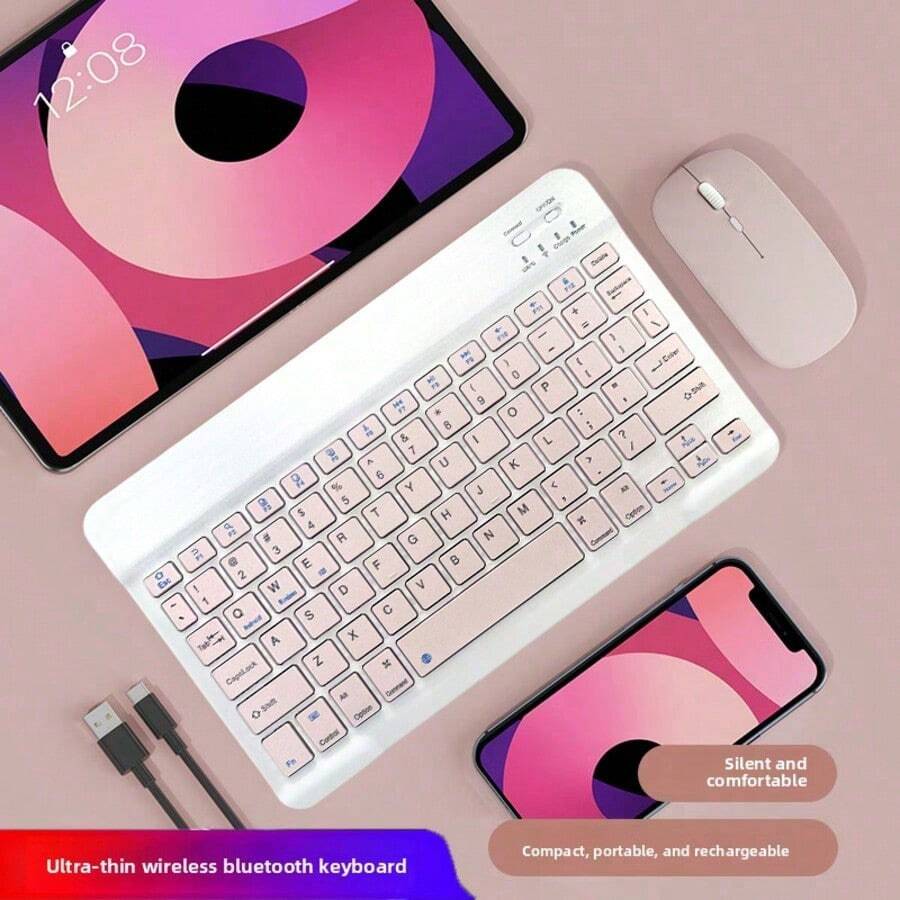 Teclado inalámbrico recargable ultrafino, compatible con iPad, Pro, Mini, Air, compatible con sistemas iOS, Android y Windows, 30 días de uso con una sola carga, teclado inalámbrico de 10 pulgadas