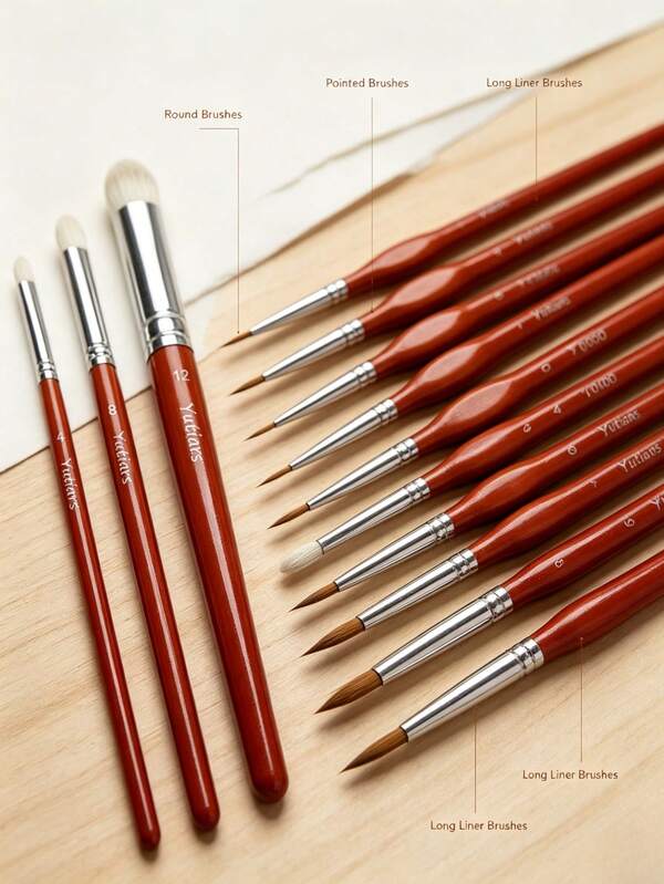 Yutiars Oil Painting Brush Set With Red Handle Nylon Bristles, Round Head Gouache Brushes, Multi-Size Pointed Detail Lining Brushes, Suitable For Watercolor Acrylic Oil Gouache Paints, Art Students Hand Drawing Illustration Outlining Coloring, Beginner Professional Studio Complete Painting Tool Kit
