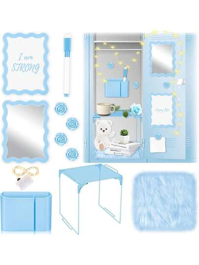 9 Pieces Locker Accessories Kit Blue Magnetic Locker Organizer Locker Decor Includes Whiteboard Mirror And Organizing Supplies Locker School Back To School Essentials