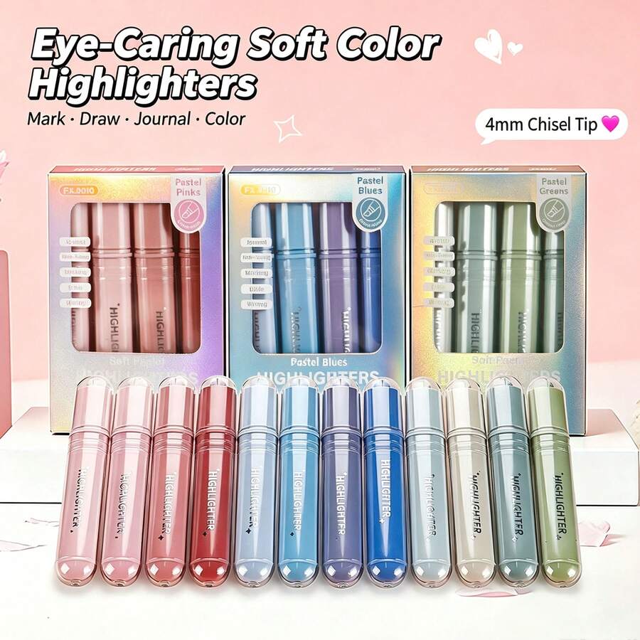 4-Color Gradient Eye-Protection Fluorescent Markers, Quick-Drying Non-Bleeding Highlighter Pens For Drawing And Doodling, Back To School Office Supplies, Ideal Holiday Gift - Multicolor - View 1