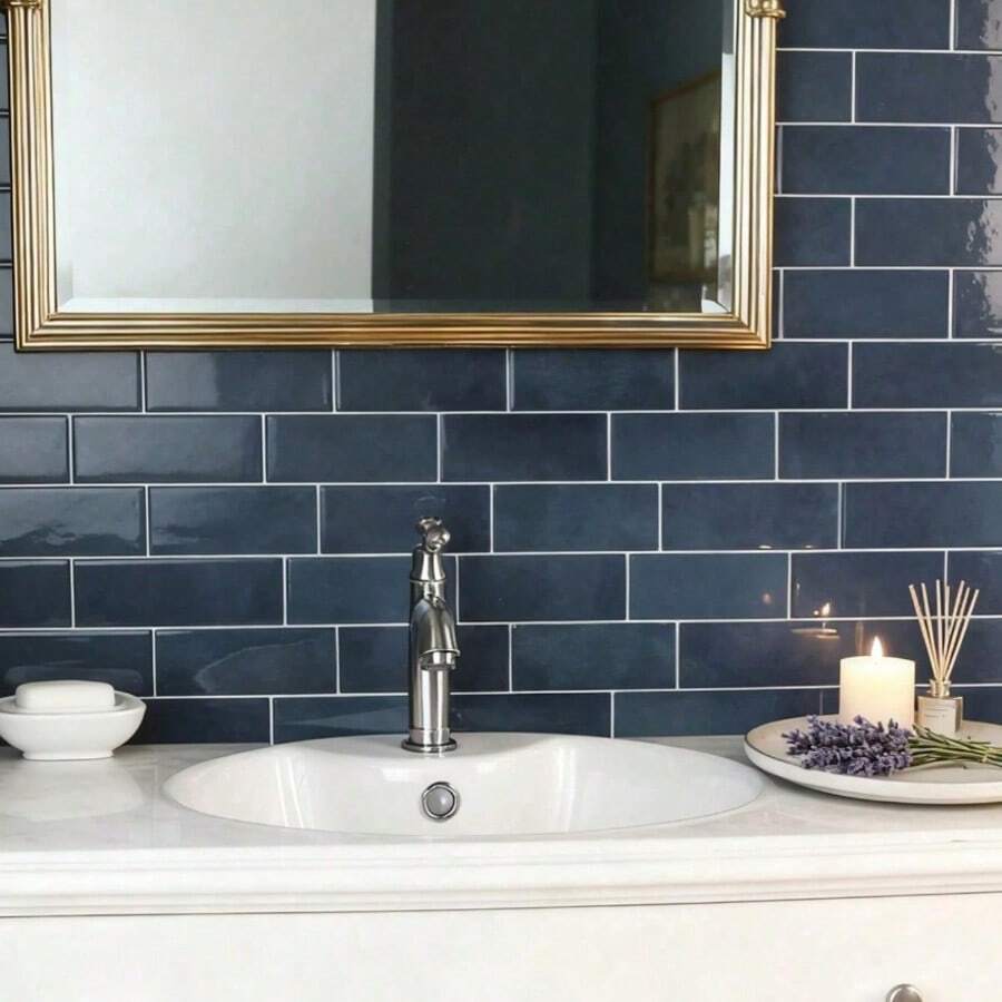 Waterproof Brick Pattern 3D Textured Wall Panels DIY Tiles, Removable Self-Adhesive Wall Tile Stickers, For Kitchen Bathroom Backsplash And Holiday Decoration - Blue Irregular Shape - View 1