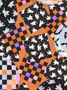 Halloween Ghost Napkins, Black Paper Napkins With Cute White Ghost Design, Orange Purple Checkerboard Disposable Dinner Napkins For Spooky Halloween Party, Boo Party Table Decor Supplies - Style 1 - View 3