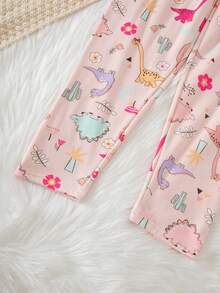 Young Girl 2pcs/Set Girls' Loungewear Long Sleeve Top And Pants Pajama Set, Thermal Lined Thick Style, Spring/Autumn/Winter, Versatile Base Layer, Fits 4-12 Years Old - Multicolor - View 10