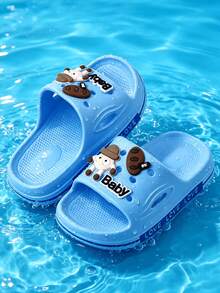 Children's Blue Cute Elf EVA Thick Sole Slippers, Side Print Color Block, Lightweight Summer Vacation Beach Shoes, Suitable For Boys And Girls - Baby Blue - View 2