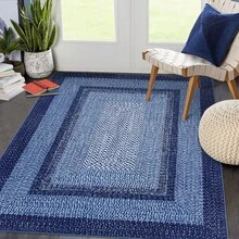 Techigher Modern Geometric Hallway Runner Rug, Washable Non Slip Kitchen Runner Mat, Soft Low Pile Runner Carpet For Entryway, Bedroom, Living Room - Navy Blue - View 4