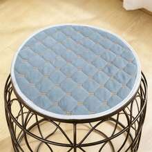Home Round Stool Cover, Quilted Thickened Diamond Pattern Small Dining Table Seat Cushion, Round Seat Pad, Makeup Chair Cushion With Elastic Band For All Seasons - Dusty Blue - View 5