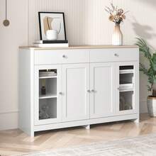 White Sideboard With Wood Effect – 4 Doors, 2 Drawers – Perfect For Living Room/Dining Room - White - View 11