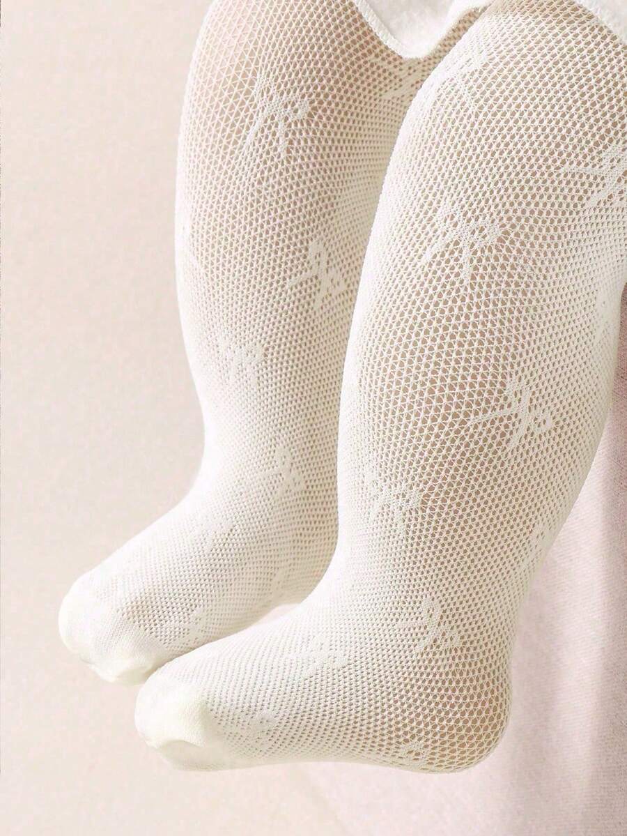 1pc Beige Bow Stirrup Socks, Breathable And Cool, Suitable For Baby Girls. Dance Socks, Perfect For Baby Girls Birthday Party. Suitable For 0-36 Months Newborns And Toddler Girls, - Beige - View 1