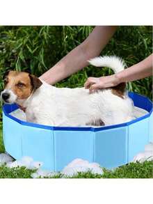 This Blue Foldable Pet Swimming Pool Is A Portable Outdoor Pool Suitable For Dogs To Swim And Cats To Play. It Has A Large Size And Is Equipped With A Drain Hole For Easy Cleaning. Made Of Durable Materials, It Offers Multiple Functions. - Multicolor - View 6