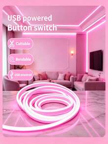 5m/4m/3m/2m/1m USB Touch Switch, Flexible Neon Light Cute Pink USB Neon Rope Light, Perfect For Home Decor, Balcony Decor, Car Decor, Flower & Plant Decor, DIY Style Dimmable - Pink - View 9