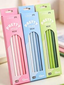 12pcs Macaron Gradient Color HB/2B Pencil Set, 12pcs/Box, Coated Wooden, Smooth Writing, Cute Macaron Color Scheme, Suitable For Students Sketching And Journaling, Back To School Essential Pencil Stationery, New Year Birthday Holiday Party Gift Choice - Multicolor - View 1