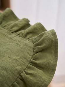 1pc Olive Green Solid Color Ruffle Trim Placemat, Natural Rustic Style Fabric Material Square Shape With Ruffle Trim Detail, Stain-Resistant Tabletop Protection And Decorative Function, Suitable For Daily Home And Natural Dining Table Setting - Green - View 8