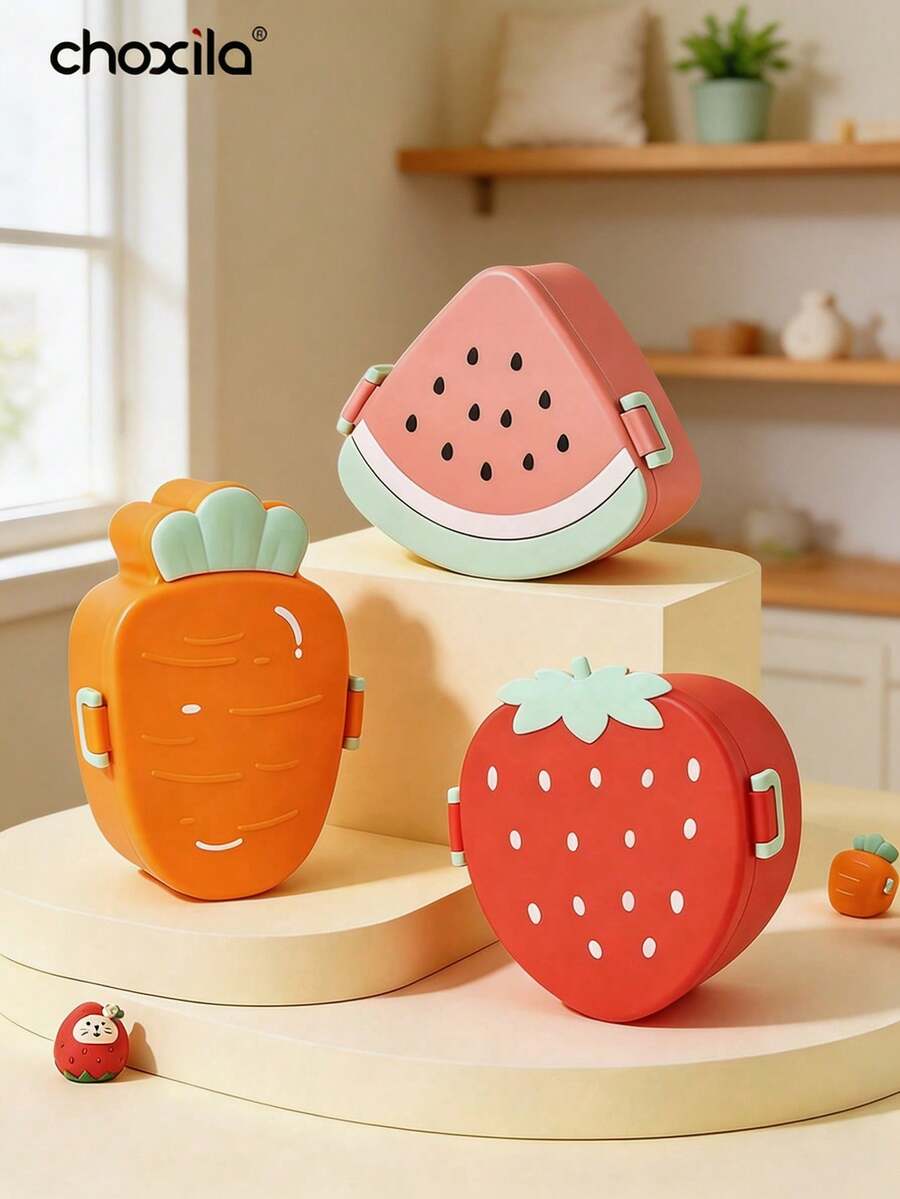 choxila 1pc Cute Divided Bento Box, Fruit Shaped Microwave Plastic Lunch Box With Secure Snap Lid, Lightweight Portable Food Storage Container For School, Picnic, Office Meal Prep And Students - Lunch Box - View 1