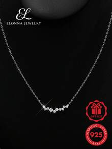 SYMFNY 1pc 925 Silver Minimalist Shiny Cubic Zirconia Pendant Necklace - Style 1 - View 1