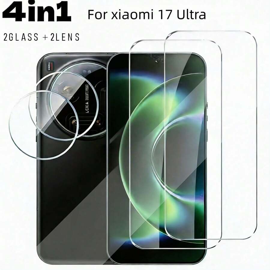 2+2pcs Set Compatible With Xiaomi 17 Ultra/17 Pro Max/17 Pro/17/17T Pro/17T High Definition Full Screen Screen Protector + 3D Ultra Clear Lens Protector Anti-Fall Anti-Scratch Camera Lens Tempered Glass Screen Protector Lens Protector