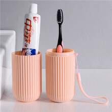 1/2/3/4pcs Vertical Striped Travel Toothbrush Cup Toothpaste Storage Box Portable Toothbrush Holder Minimalist Mouthwash Cup - Multicolor - View 7