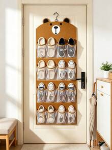 1pc Door Hanging Shoe Organizer Brown Bear Pattern Multi-Pocket 16-Slot Felt Mesh Door-Mounted Shoe Rack Sturdy Closet Storage Space-Saving Shoe Storage Rack Suitable For Apartment Dorm Room Organization Holiday Season Gift - View 2