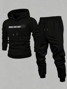 Men Hoodie Co-Ords - Black - View 1
