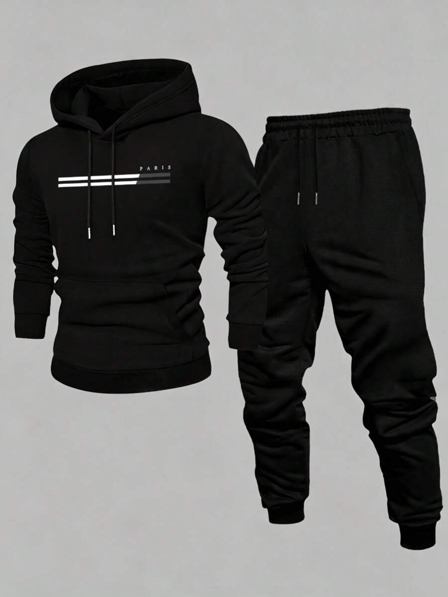 Men Hoodie Co-Ords - Black - View 1