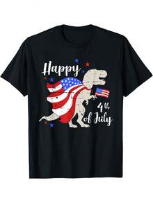 MeN Happy 4th Of July Independence With T-Rex Dinosaur T-Shirt Tee ToP - 黑色 - 查看 1
