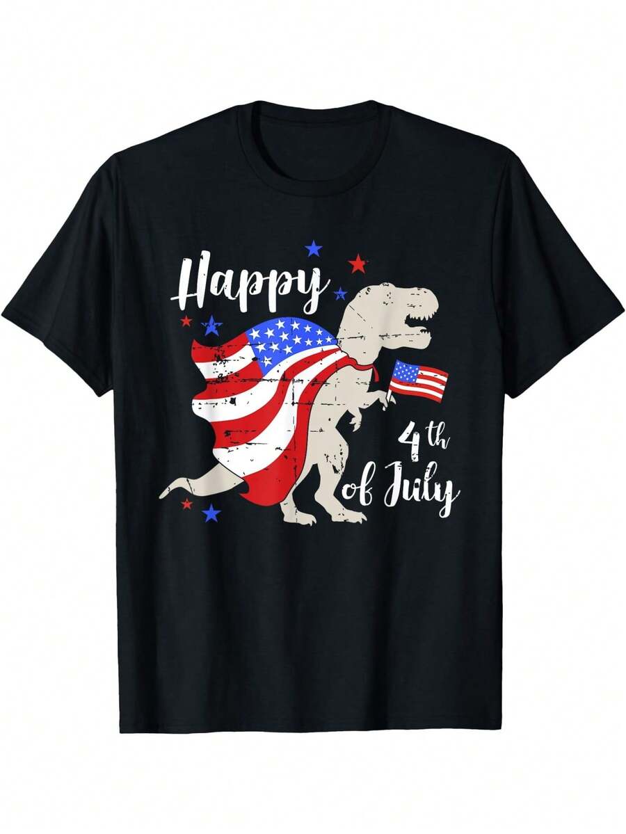 MeN Happy 4th Of July Independence With T-Rex Dinosaur T-Shirt Tee ToP - 黑色 - 查看 1