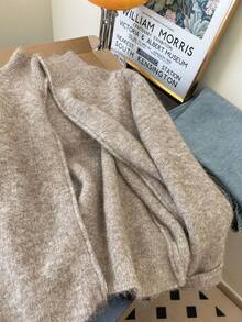 Women's Ribbed Knit Zip-Up Cardigan, Long Sleeve Stand Collar Knit Fabric Regular Length Warm Autumn/Winter Jacket - Camel - View 4