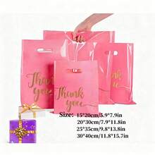 20入/50入/100入粉色透明禮品袋，金色「Thank You」印字星形設計，時尚優雅，適合節日、生日派對或婚禮伴手禮，4種尺寸 S/M/L/XL 可選，搭配精美禮物更能表達誠意 - 彩色 - 查看 2
