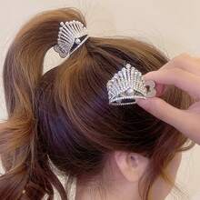 2pcs Luxury Rhinestone & Pearl Crown High Ponytail Hair Clip Hair Claw Clip, Daily Hair Accessory - Multicolor - View 4