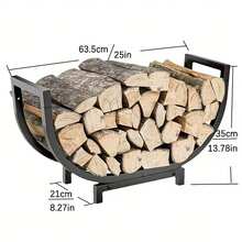 Curved Firewood Rack – Heavy Duty Log Holder, Elevated Fireplace Wood Storage, Sturdy Iron Stand For Fire Pit, Bonfire & Outdoor - Black - View 3
