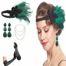 1920年代 Flapper 風格服裝配件套裝，適用婚禮、派對、活動，20年代 Flapper 頭帶、復古珍珠項鍊、手套，復古萬聖節 - 彩色 - 查看 69