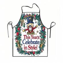 1pc Christmas Santa Claus, Christmas Bells, Christmas Snowflakes, Christmas Reindeer, Christmas Tree, Christmas Snowman, Christmas Penguin, Christmas Cartoon Animal Pattern Chef Apron, Apron, Suitable For Home Decor And Kitchen Use. Made Of 100% Polyester Material, Designed As Sleeveless Style, Perfect For Home Kitchen, Outdoor BBQ Cooking. This Printed Apron Is Unisex, Machine Washable And Reusable, Essential Kitchen Accessory - Multicolor - View 13