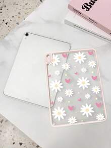 1件粉色愛心雛菊平板保護殼，相容 iPad Mini6/7/Air/Air2/9.7/10.2/10.5/10.9 (Air4-Air8)/Pro 11/10th Gen/A16/Pro 11 2024，彩繪圖案平板殼，高透明壓克力背板材質，粉色邊框透明殼，單殼，無筆槽 - 彩色 - 查看 5
