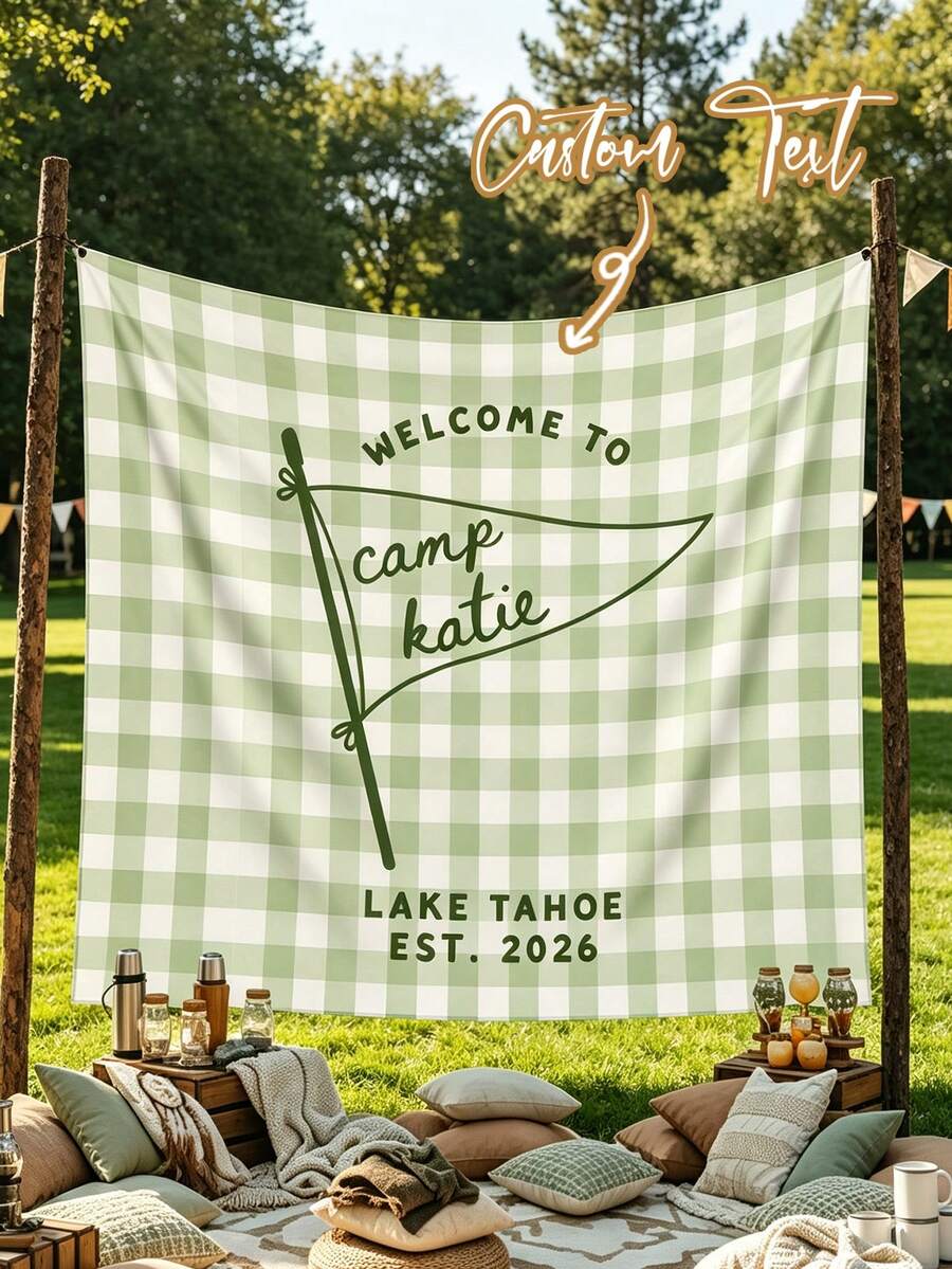 Personalized Camping Bachelorette Party Banner, Customized Party Welcome Backdrop, Suitable For Room Decor, Home Decor, Seasonal Multi-Purpose Romantic Theme Party Decoration Sign, Creative Bridal Shower Welcome Board, Suitable For Room Decor, Home Decor - Multicolor - View 1