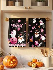 2/4/48pcs Halloween Theme Kitchen Dish Towels, Funny Ghost Pumpkin Pattern, Dish Cleaning Hand Towels, Holiday Decor Cloth, Housework Cleaning Multi-Use Towels, Fun Holiday Style Cleaning Cloth, Multi-Purpose, High Absorbency Kitchen Towels - Multicolor - View 4