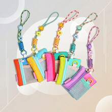 1pc Colorblock Mesh Mini Storage Bag With Adjustable Braided Lanyard, Portable Zipper Card Holder, Lightweight Polyester Key Pouch, Cute Floral Snap Wristlet, Women's Daily Travel Accessory Organizer, Suitable As A Gift - Multicolor - View 7