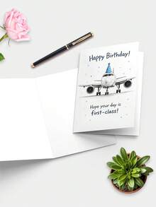 بطاقة عيد ميلاد بتصميم طائرة 1 قطعة، بطاقة تهنئة عيد ميلاد مضحكة من الدرجة الأولى مع ظرف، بطاقة هدية عيد ميلاد بموضوع السفر للأصدقاء والعائلة - متعدد الألوان - مشاهدة 5