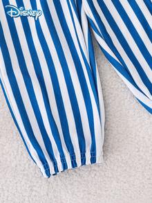 Disney 2pcs/Set Autumn Mickey Mouse Print Long Sleeve Ribbed Sweatshirt And Elastic Waist Blue & White Striped Sweatpants Outfit, Cartoon Pattern, Slight Stretch, Suitable For Baby Toddler Newborn Daily Wear, Spring Gift - Blue - View 6