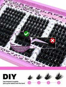 MENGJIESHANGPIN Bộ 210 lông mi giả 10-18mm dạng chùm đơn dày cong tự nhiên, kèm keo, nhíp, dung dịch tẩy và bộ dụng cụ - màu đen - Xem 5