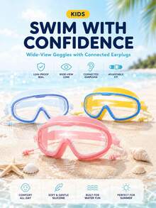 1pc Children's Large Frame High Definition Anti-Fog Swimming Goggles, Soft Silicone Waterproof Swim Goggles With Integrated Earplugs And Adjustable Strap, Water Play Eye Protection, Macaron Multi-Color Options - Children's Swimming Goggles - View 4