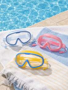 1pc Children's Large Frame High Definition Anti-Fog Swimming Goggles, Soft Silicone Waterproof Swim Goggles With Integrated Earplugs And Adjustable Strap, Water Play Eye Protection, Macaron Multi-Color Options - Children's Swimming Goggles - View 9
