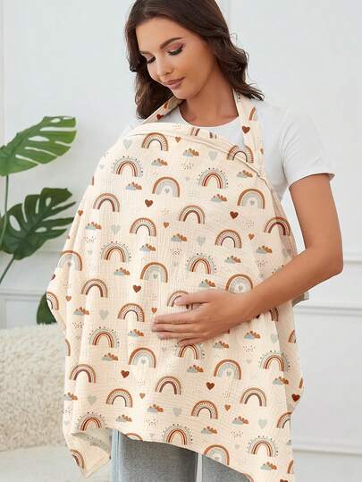 1件棉质纱布哺乳巾，透气哺乳围巾带硬质支撑环，哺乳围裙，多功能汽车座椅遮阳篷，复活节礼物