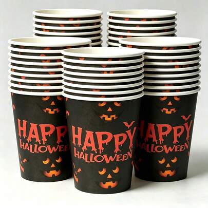 50/25/10pcs, Halloween Theme, Paper Cups, Suitable For Restaurant Decoration, Halloween Party, Halloween Decorations, Halloween Decor For Party, Halloween, Cups, Party Supplies, Halloween Party Supplies, Paper Cups, Day Of The Dead, Halloween Party, Happy