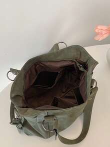 1件復古大容量手提包，復古PU材質單肩斜挎包，女款休閒托特包與錢包，女款新款托特包，非常適合辦公室、學校、學生、返校、工作場合、商務活動、通勤、戶外活動、旅行與出遊，折疊出貨 - 軍綠色 - 查看 3