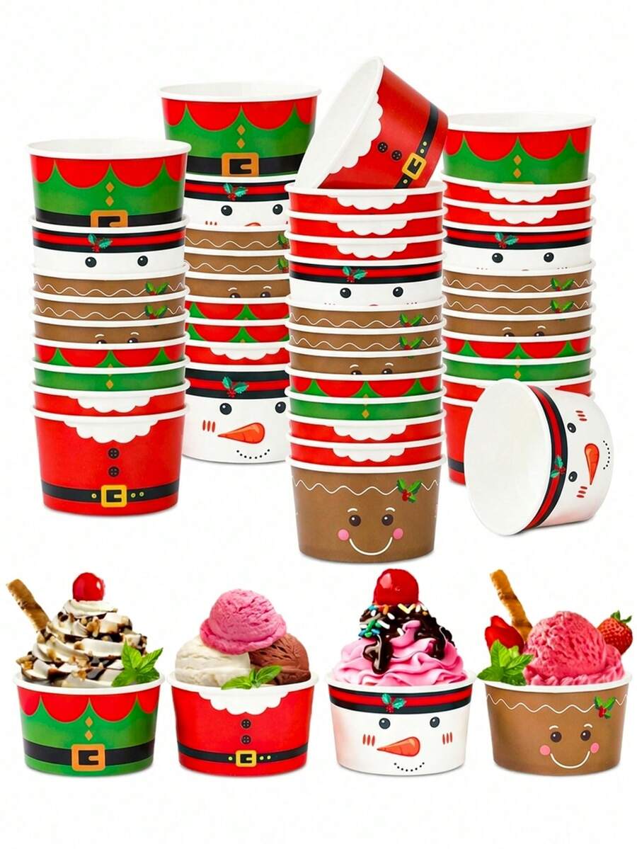 10pcs Christmas Disposable Paper Cups, Santa Claus Snowman Gingerbread Man Elf Print Tableware, Christmas Dessert Table Supplies, Christmas Party Supplies, Merry Christmas Decoration For Home, Xmas Party Decor, Decor, Merry Christmas