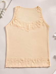 CELILIN Women's Lace Trim Ribbed Tank Top, Slim Fit Scoop Neck Layering Cami Shirt For Daily Wear & Outfits - Apricot - View 6