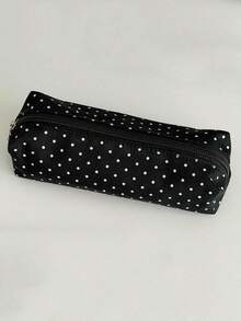 1pc Cute Polka Dot Small Pencil Case, Ruched Fabric Zipper Pen Pouch For School Stationery Storage - Multicolor - View 9