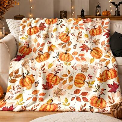 1pc Lightweight Flannel Blanket With Pink Halloween Ghost And Pumpkin Pattern - As A Holiday Gift For Family Or Friends | All-Season Blanket | Can Be Used On Sofa, Office, Bed, Travel, Camping Or Car | Suitable For Halloween And Christmas Party Decoration