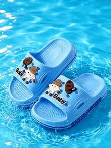 Children's Blue Cute Elf EVA Thick Sole Slippers, Side Print Color Block, Lightweight Summer Vacation Beach Shoes, Suitable For Boys And Girls - Baby Blue - View 3